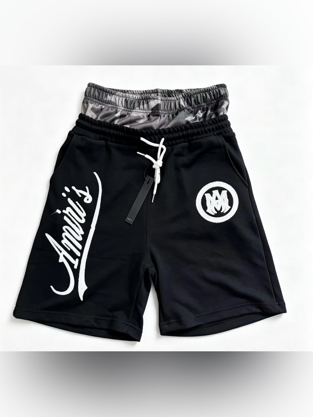 AMIRI Black Athletic Shorts with White Logo Script